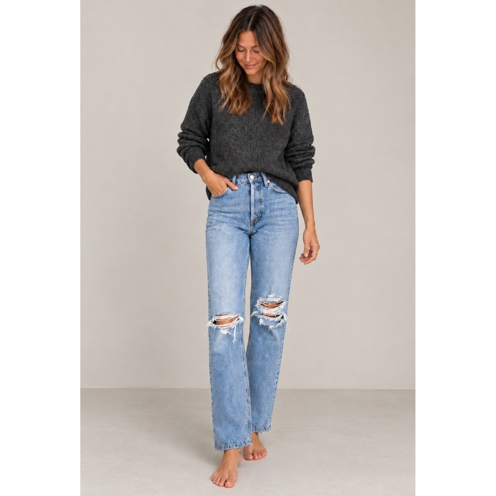 Agolde Lana High Rise Straight Leg Distressed Jeans Light Wash A140-1206 Size 27